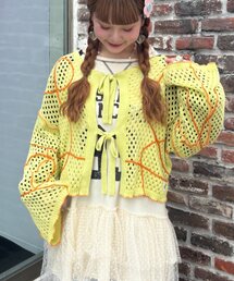 【HELLO.SANFRANCISCO】うねうねメッシュリボンカーディガン