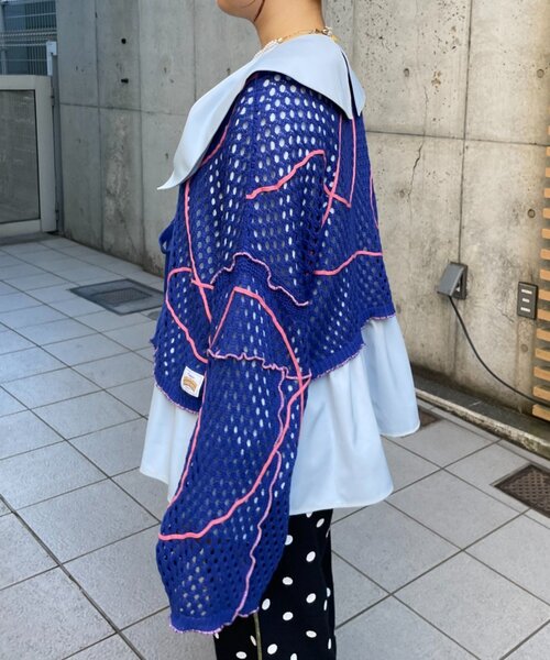 HELLO.SANFRANCISCO(ハローサンフランシスコ)の「【HELLO.SANFRANCISCO】うねうねメッシュリボンカーディガン(カーディガン/ボレロ・レディース・ブルー/オレンジ/イエロー・ONE SIZE)」の6枚目の写真