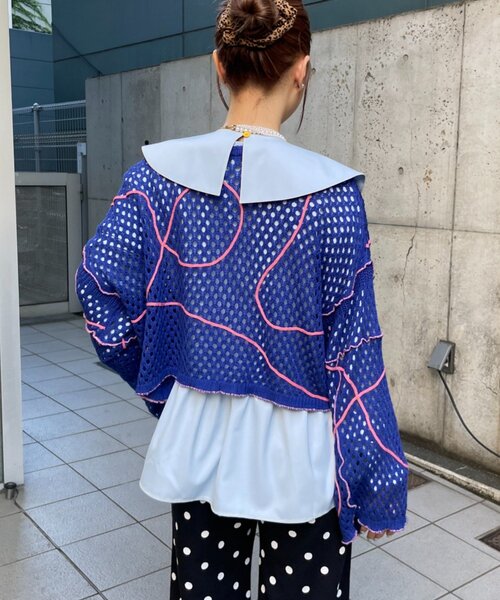 HELLO.SANFRANCISCO(ハローサンフランシスコ)の「【HELLO.SANFRANCISCO】うねうねメッシュリボンカーディガン(カーディガン/ボレロ・レディース・ブルー/オレンジ/イエロー・ONE SIZE)」の7枚目の写真