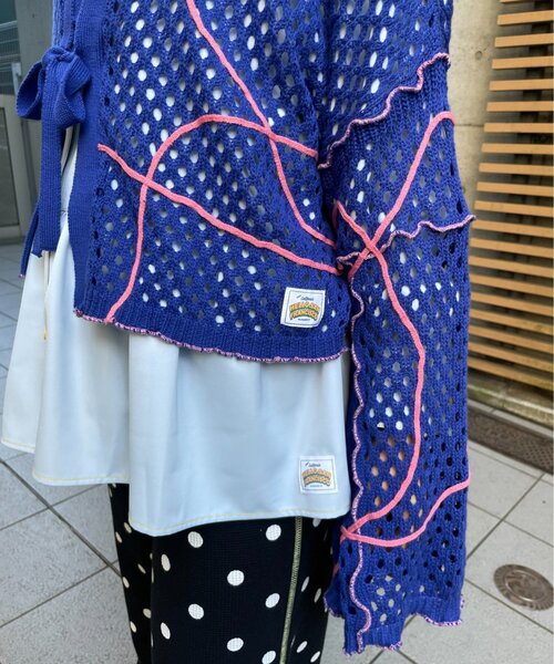 HELLO.SANFRANCISCO(ハローサンフランシスコ)の「【HELLO.SANFRANCISCO】うねうねメッシュリボンカーディガン(カーディガン/ボレロ・レディース・ブルー/オレンジ/イエロー・ONE SIZE)」の8枚目の写真