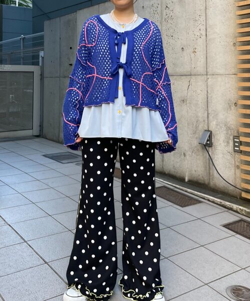 HELLO.SANFRANCISCO(ハローサンフランシスコ)の「【HELLO.SANFRANCISCO】うねうねメッシュリボンカーディガン(カーディガン/ボレロ・レディース・ブルー/オレンジ/イエロー・ONE SIZE)」の9枚目の写真