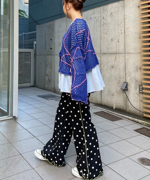 HELLO.SANFRANCISCO(ハローサンフランシスコ)の「【HELLO.SANFRANCISCO】うねうねメッシュリボンカーディガン(カーディガン/ボレロ・レディース・ブルー/オレンジ/イエロー・ONE SIZE)」の10枚目の写真