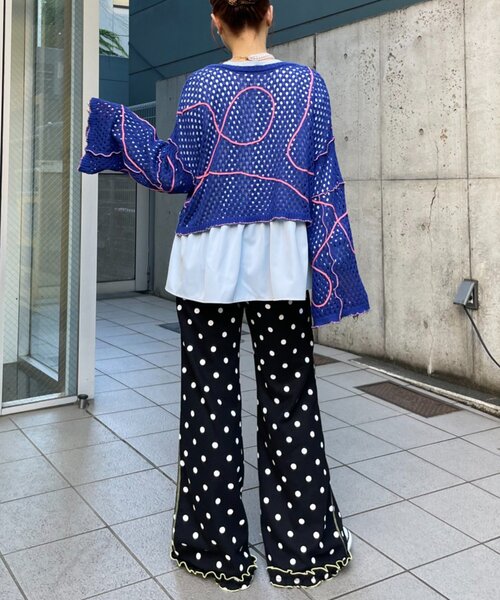 HELLO.SANFRANCISCO(ハローサンフランシスコ)の「【HELLO.SANFRANCISCO】うねうねメッシュリボンカーディガン(カーディガン/ボレロ・レディース・ブルー/オレンジ/イエロー・ONE SIZE)」の11枚目の写真