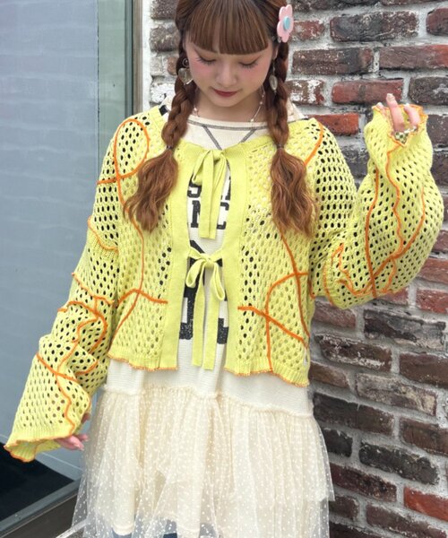 HELLO.SANFRANCISCO(ハローサンフランシスコ)の「【HELLO.SANFRANCISCO】うねうねメッシュリボンカーディガン(カーディガン/ボレロ・レディース・ブルー/オレンジ/イエロー・ONE SIZE)」の13枚目の写真