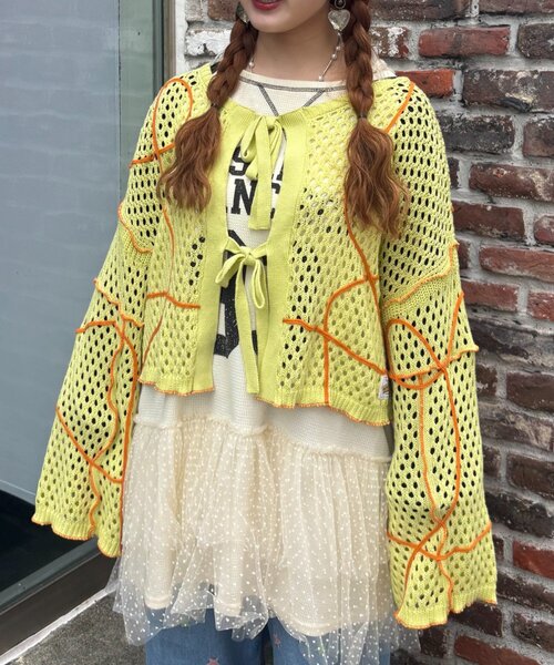 HELLO.SANFRANCISCO(ハローサンフランシスコ)の「【HELLO.SANFRANCISCO】うねうねメッシュリボンカーディガン(カーディガン/ボレロ・レディース・ブルー/オレンジ/イエロー・ONE SIZE)」の15枚目の写真