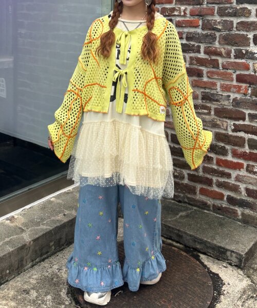 HELLO.SANFRANCISCO(ハローサンフランシスコ)の「【HELLO.SANFRANCISCO】うねうねメッシュリボンカーディガン(カーディガン/ボレロ・レディース・ブルー/オレンジ/イエロー・ONE SIZE)」の16枚目の写真