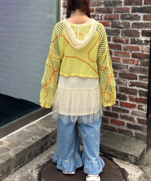 HELLO.SANFRANCISCO(ハローサンフランシスコ)の「【HELLO.SANFRANCISCO】うねうねメッシュリボンカーディガン(カーディガン/ボレロ・レディース・ブルー/オレンジ/イエロー・ONE SIZE)」の18枚目の写真