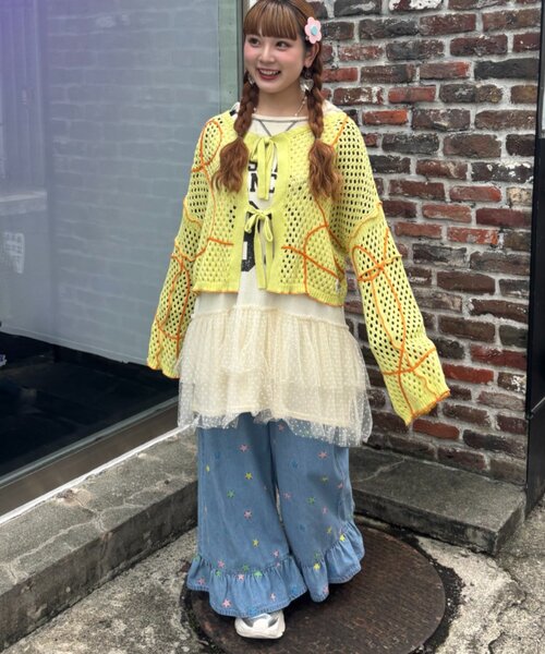 HELLO.SANFRANCISCO(ハローサンフランシスコ)の「【HELLO.SANFRANCISCO】うねうねメッシュリボンカーディガン(カーディガン/ボレロ・レディース・ブルー/オレンジ/イエロー・ONE SIZE)」の19枚目の写真