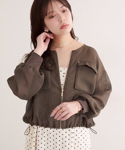 natural couture(ナチュラルクチュール)の「お上品メッシュブルゾン(ブルゾン・レディース・ブラウン/ベージュ/ブラック・FREE)」の2枚目の写真