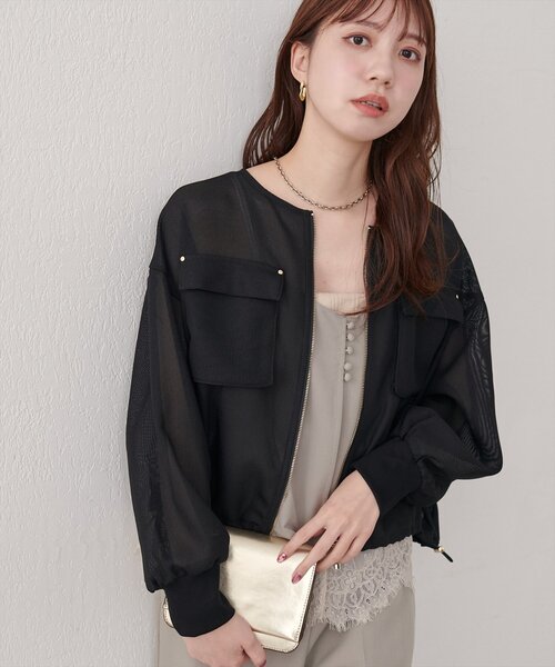 natural couture(ナチュラルクチュール)の「お上品メッシュブルゾン(ブルゾン・レディース・ブラウン/ベージュ/ブラック・FREE)」の1枚目の写真