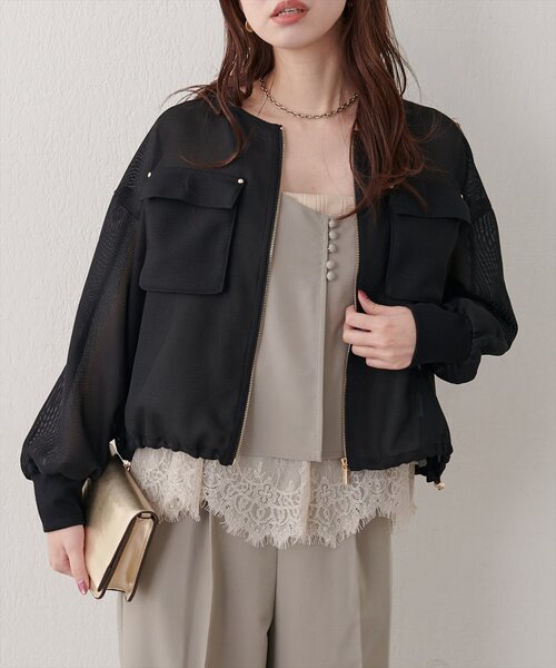 natural couture(ナチュラルクチュール)の「お上品メッシュブルゾン(ブルゾン・レディース・ブラウン/ベージュ/ブラック・FREE)」の5枚目の写真