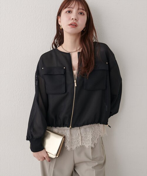 natural couture(ナチュラルクチュール)の「お上品メッシュブルゾン(ブルゾン・レディース・ブラウン/ベージュ/ブラック・FREE)」の6枚目の写真