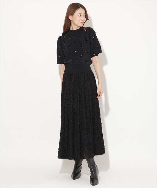 AND COUTURE(アンドクチュール)の「シアーダイヤ柄ロングスカート(スカート・レディース・ピンク/オフホワイト/ブラック・FREE)」の2枚目の写真