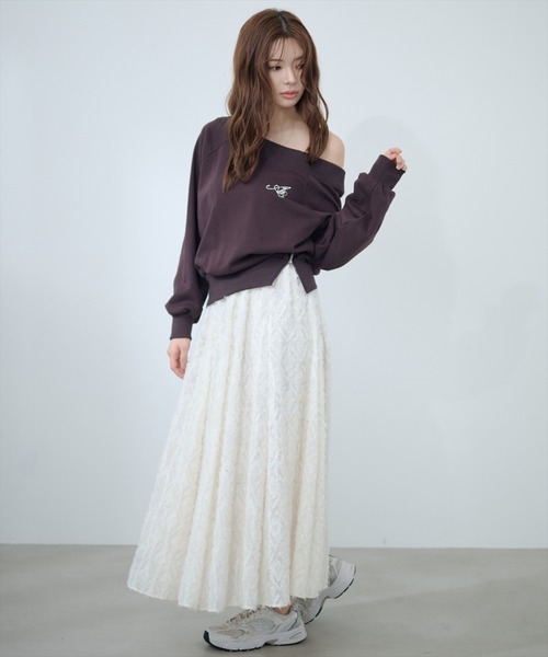 AND COUTURE(アンドクチュール)の「シアーダイヤ柄ロングスカート(スカート・レディース・ピンク/オフホワイト/ブラック・FREE)」の13枚目の写真