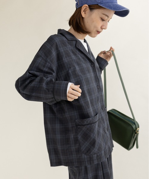 PAR ICI(パーリッシィ)の「コットンチェック パジャマシャツ(セットアップ対応)(シャツ/ブラウス・レディース・チャコールグレー・FREE)」の15枚目の写真