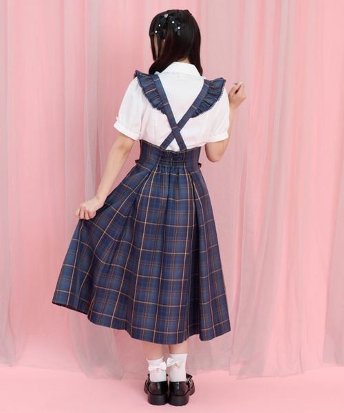 Secret Honey(シークレットハニー)の「ウエストレースアップミディ丈スカート(スカート・レディース・チェック/ネイビー・MEDIUM)」の7枚目の写真