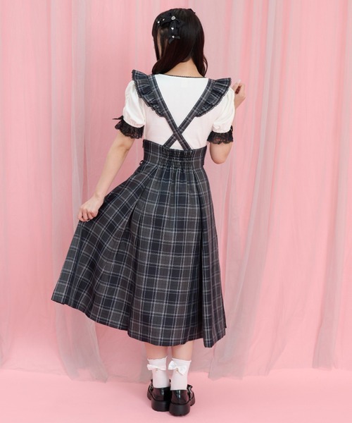 Secret Honey(シークレットハニー)の「ウエストレースアップミディ丈スカート(スカート・レディース・チェック/ネイビー・MEDIUM)」の4枚目の写真