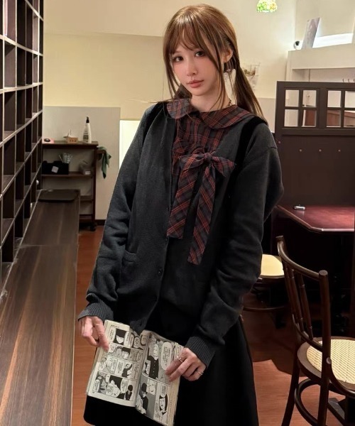 AsRiRe(アスリレイ)の「チェック柄リボンデザインブラウス(シャツ/ブラウス・レディース・レッド・M)」の3枚目の写真