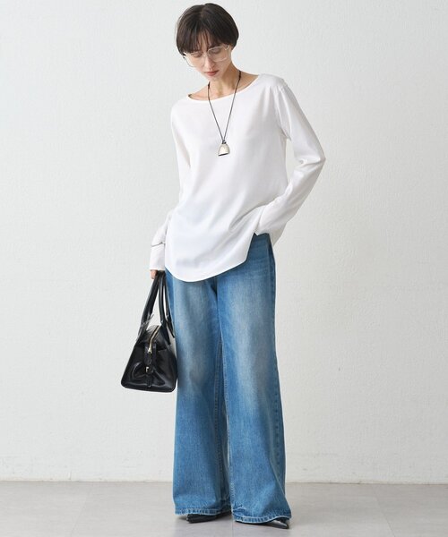 LOUNGEDRESS(ラウンジドレス)の「《WEB限定/レイヤードアイテム》サテンロンTブラウス(シャツ/ブラウス・レディース・オフホワイト/ブラック・FREE)」の5枚目の写真