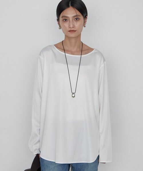LOUNGEDRESS(ラウンジドレス)の「《WEB限定/レイヤードアイテム》サテンロンTブラウス(シャツ/ブラウス・レディース・オフホワイト/ブラック・FREE)」の22枚目の写真