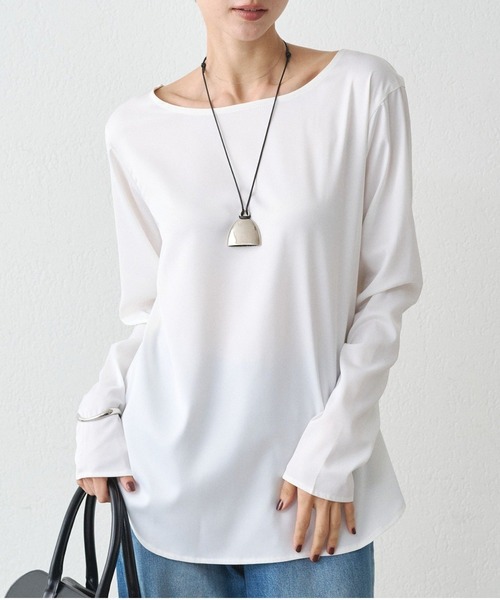LOUNGEDRESS(ラウンジドレス)の「《WEB限定/レイヤードアイテム》サテンロンTブラウス(シャツ/ブラウス・レディース・オフホワイト/ブラック・FREE)」の1枚目の写真
