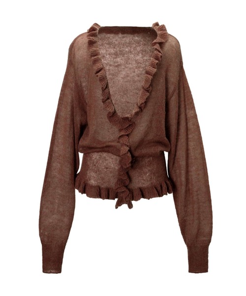 WILLFULLY(ウィルフリー)の「ruffle sheer rib waist knit cardigan(カーディガン/ボレロ・レディース・チャコール/ライラック/ブラウン・FREE)」の3枚目の写真