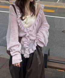 WILLFULLY | ruffle sheer rib waist knit cardigan(カーディガン/ボレロ)