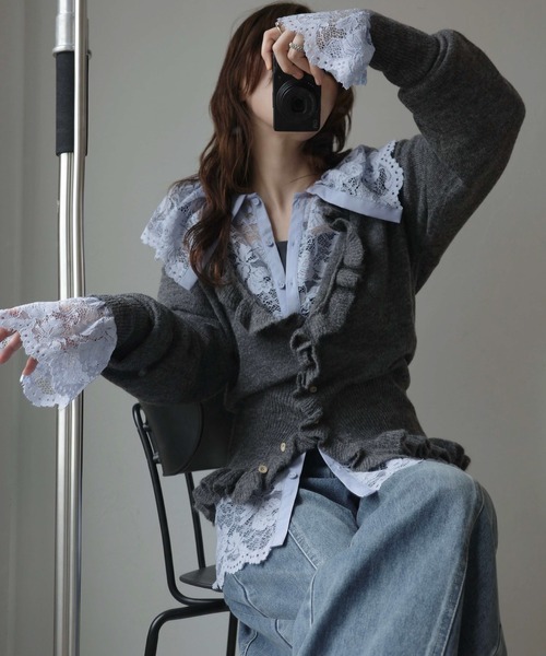 WILLFULLY(ウィルフリー)の「ruffle sheer rib waist knit cardigan(カーディガン/ボレロ・レディース・チャコール/ライラック/ブラウン・FREE)」の5枚目の写真