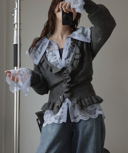 WILLFULLY(ウィルフリー)の「ruffle sheer rib waist knit cardigan(カーディガン/ボレロ・レディース・チャコール/ライラック/ブラウン・FREE)」の12枚目の写真