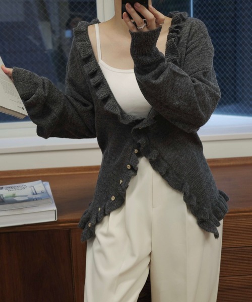 WILLFULLY(ウィルフリー)の「ruffle sheer rib waist knit cardigan(カーディガン/ボレロ・レディース・チャコール/ライラック/ブラウン・FREE)」の13枚目の写真