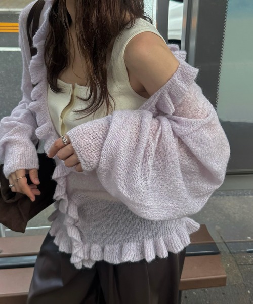 WILLFULLY(ウィルフリー)の「ruffle sheer rib waist knit cardigan(カーディガン/ボレロ・レディース・チャコール/ライラック/ブラウン・FREE)」の15枚目の写真