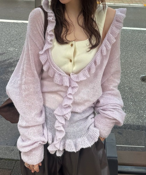 WILLFULLY(ウィルフリー)の「ruffle sheer rib waist knit cardigan(カーディガン/ボレロ・レディース・チャコール/ライラック/ブラウン・FREE)」の16枚目の写真