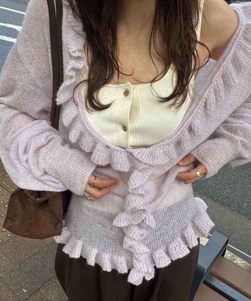 WILLFULLY(ウィルフリー)の「ruffle sheer rib waist knit cardigan(カーディガン/ボレロ・レディース・チャコール/ライラック/ブラウン・FREE)」の17枚目の写真