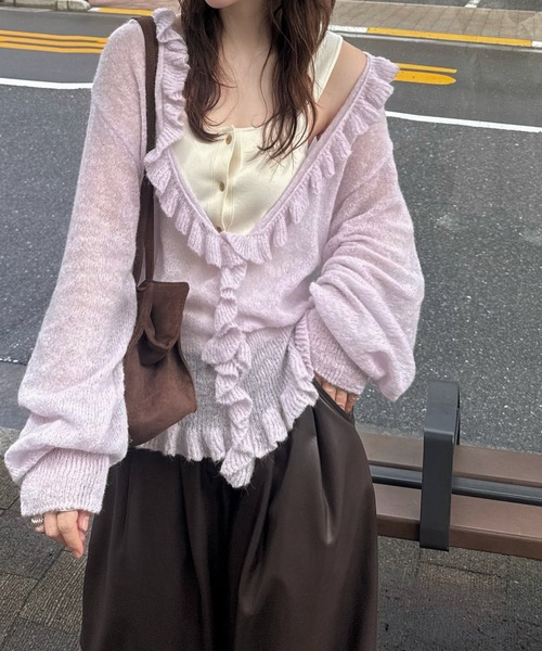 WILLFULLY(ウィルフリー)の「ruffle sheer rib waist knit cardigan(カーディガン/ボレロ・レディース・チャコール/ライラック/ブラウン・FREE)」の18枚目の写真