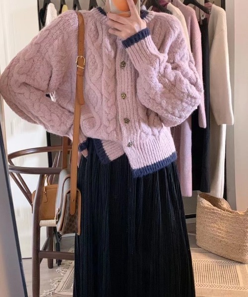 Ritzy（リッツィー）の「リブ切り替え ケーブル編みニットカーディガン（ニット/セーター・レディース・パープル/ベージュ・FREE）」の16枚目の写真