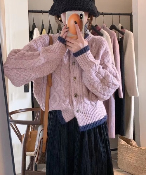 Ritzy（リッツィー）の「リブ切り替え ケーブル編みニットカーディガン（ニット/セーター・レディース・パープル/ベージュ・FREE）」の17枚目の写真