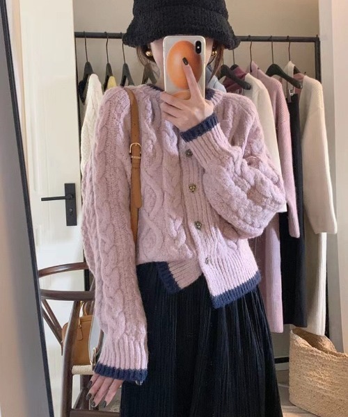 Ritzy（リッツィー）の「リブ切り替え ケーブル編みニットカーディガン（ニット/セーター・レディース・パープル/ベージュ・FREE）」の18枚目の写真