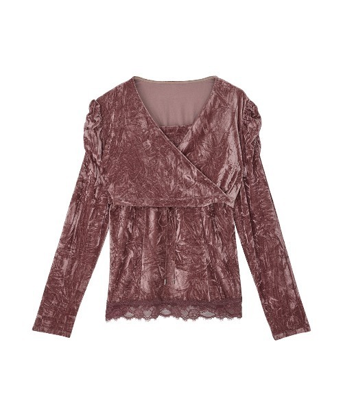 Ameri(アメリ)の「VELOUR LAYERED CUT TOP(Tシャツ/カットソー・レディース・ローズ/ブラック/アイボリー・FREE)」の3枚目の写真