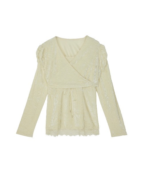 Ameri(アメリ)の「VELOUR LAYERED CUT TOP(Tシャツ/カットソー・レディース・ローズ/ブラック/アイボリー・FREE)」の1枚目の写真