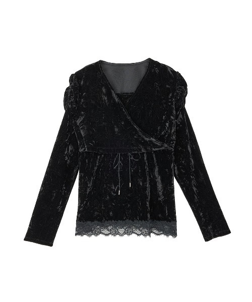 Ameri(アメリ)の「VELOUR LAYERED CUT TOP(Tシャツ/カットソー・レディース・ローズ/ブラック/アイボリー・FREE)」の2枚目の写真