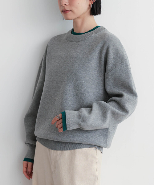 for/c(フォーシー)の「スウェットライクバイカラートップス【サスティナブル】(ニット/セーター・レディース・ネイビー/アイボリー/グレー/ブラック・M/L/LL)」の18枚目の写真