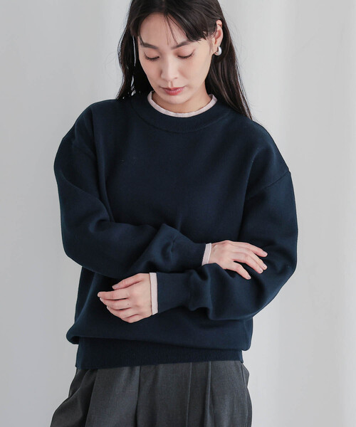 for/c(フォーシー)の「スウェットライクバイカラートップス【サスティナブル】(ニット/セーター・レディース・ネイビー/アイボリー/グレー/ブラック・M/L/LL)」の15枚目の写真