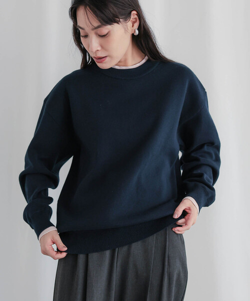 for/c(フォーシー)の「スウェットライクバイカラートップス【サスティナブル】(ニット/セーター・レディース・ネイビー/アイボリー/グレー/ブラック・M/L/LL)」の16枚目の写真