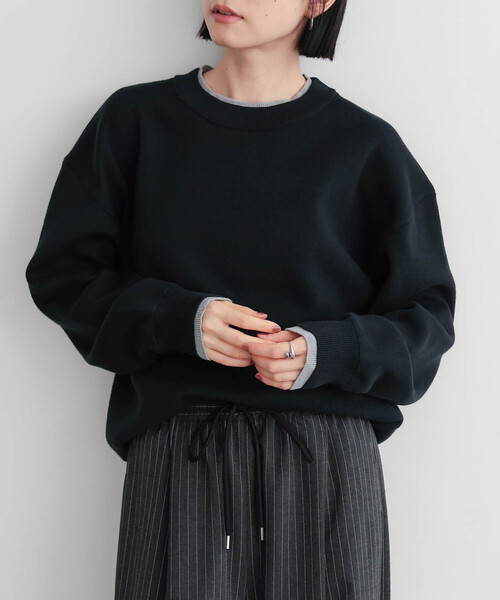 for/c(フォーシー)の「スウェットライクバイカラートップス【サスティナブル】(ニット/セーター・レディース・ネイビー/アイボリー/グレー/ブラック・M/L/LL)」の2枚目の写真
