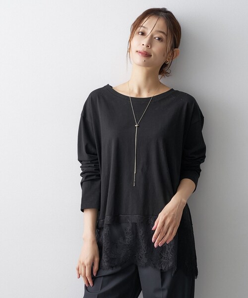 UNTITLED(アンタイトル)の「レースドッキングプルオーバー(Tシャツ/カットソー・レディース・オフホワイト/ブラック/チャコールグレー・44/04/00/48/02/50)」の2枚目の写真