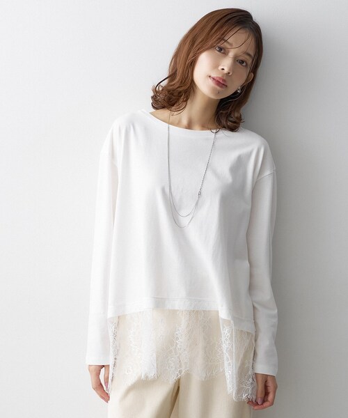 UNTITLED(アンタイトル)の「レースドッキングプルオーバー(Tシャツ/カットソー・レディース・オフホワイト/ブラック/チャコールグレー・44/04/00/48/02/50)」の5枚目の写真