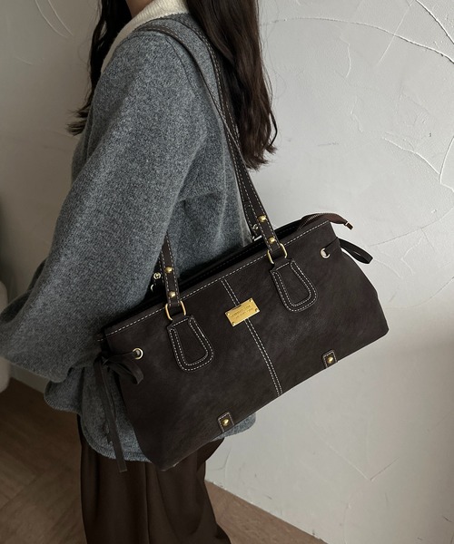 apres jour clair（アプレジュールクレア）の「【apres jour clair】フェイクレザーデザインバッグ（トートバッグ・レディース・ブラウン系その他/ダークブラウン・FREE）」の2枚目の写真