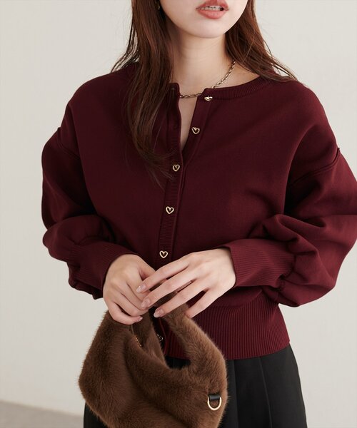 natural couture（ナチュラルクチュール）の「お家で洗えるちびハート釦カーディガン（カーディガン/ボレロ・レディース・ブラック/チャコールグレー/オフホワイト/サックスブルー/ピンク/モカ/ボルドー・FREE）」の11枚目の写真