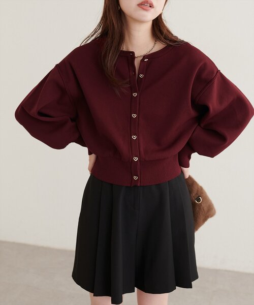natural couture（ナチュラルクチュール）の「お家で洗えるちびハート釦カーディガン（カーディガン/ボレロ・レディース・ブラック/チャコールグレー/オフホワイト/サックスブルー/ピンク/モカ/ボルドー・FREE）」の10枚目の写真
