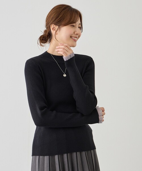 Jayro（ジャイロ）の「袖先シアーリブニット（ニット/セーター・レディース・ブラック系その他/ブルー系その他5/ホワイト系その他3/ブラウン/チャコールグレー/ワインレッド・M）」の3枚目の写真